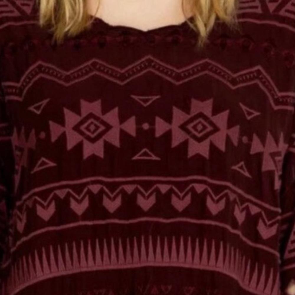 Johnny Was Burgundy and Deep Red Geometric Knit Dress - Picture 2 of 6